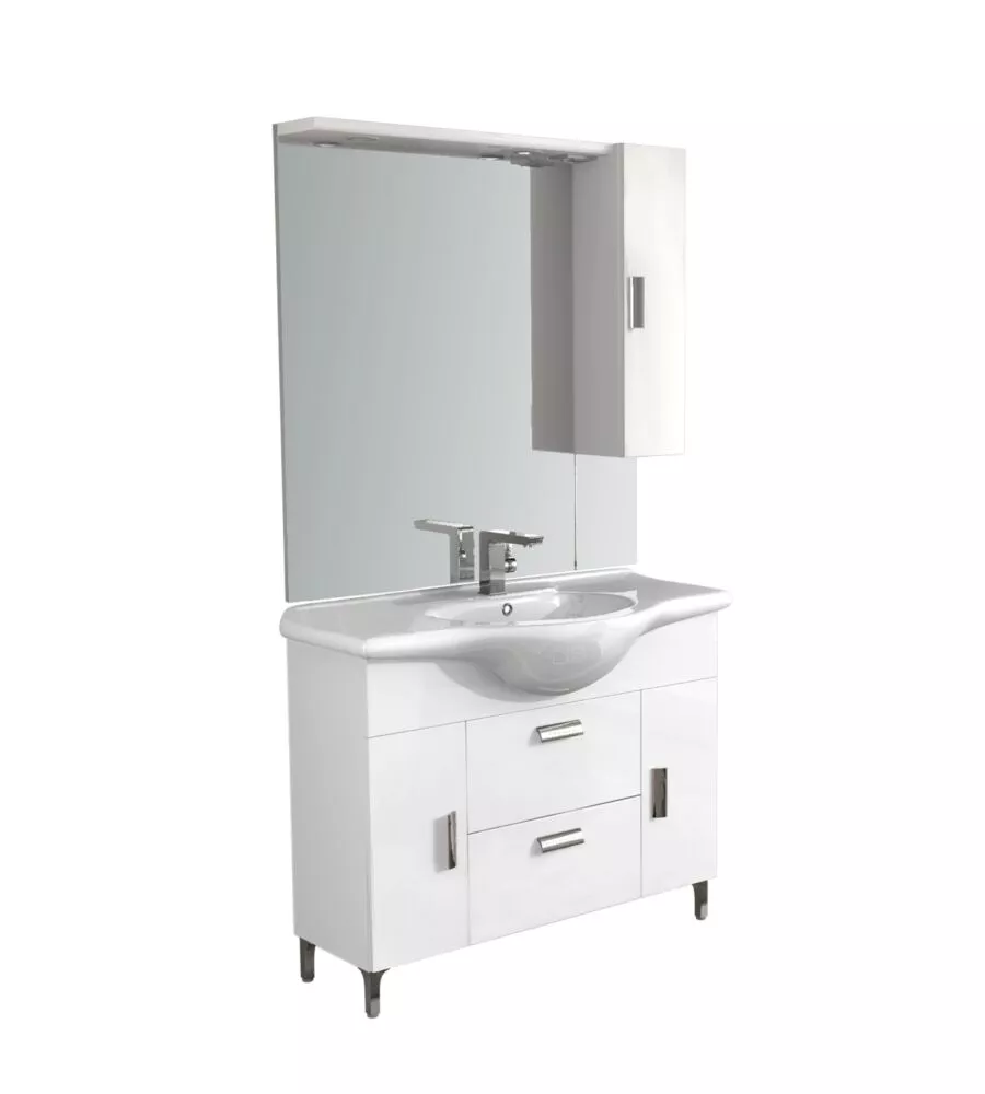 MOBILE BAGNO BIANCO CON LAVABO "ROVERETO 100", 100X33,5X190 CM